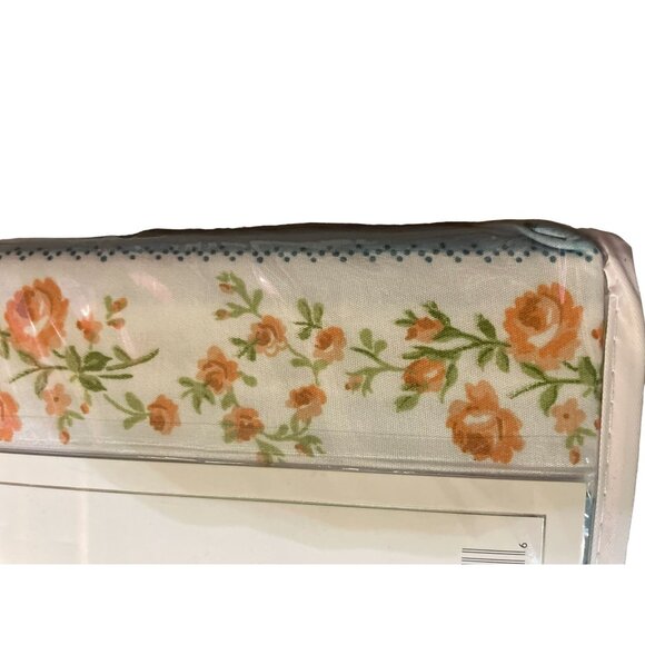 Shabby Chic Sheet Set NEW Full Floral 6 Piece Set Blue Stripe with Orange Flower - Picture 4 of 16